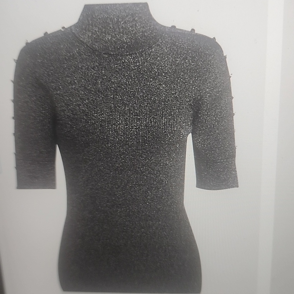 ELIE TAHARI THE SAMANTHA METALLIC MOCK-NECK SWEATER SIZE M